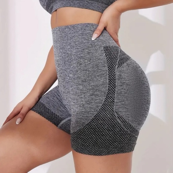 Pants - (Grey)High-waist Booty Contouring Workout Shorts